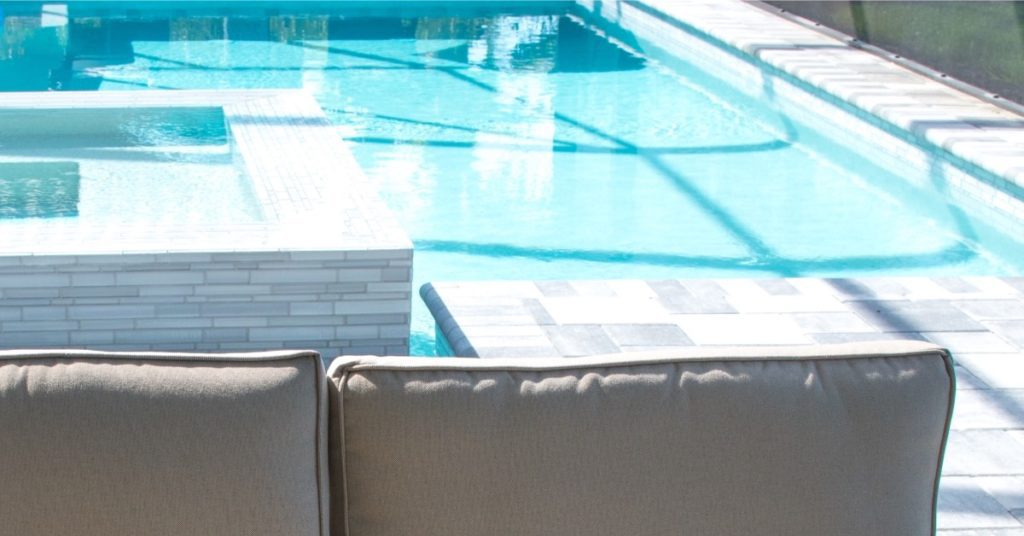 modern rectangular pool with spa