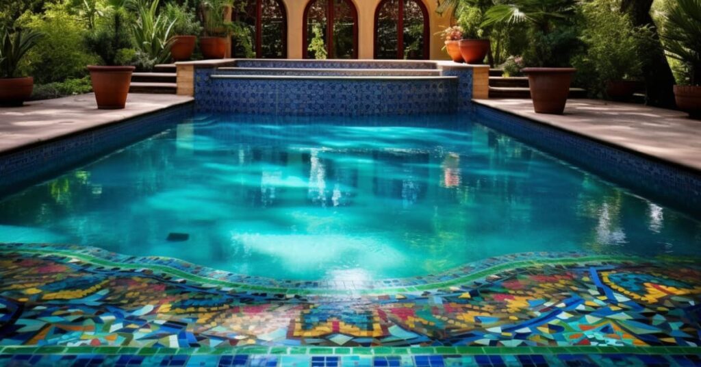 Swimming pool mosaic tiles with a south western flare