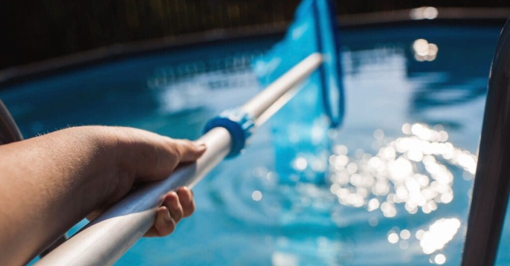 pool net, sparkling water, concept of SAVE on your 1st pool maintenance by BPS, The Backyard Pool Specialists in Texas
