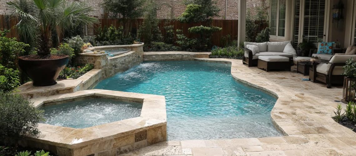 pool and spa combo, decking, fence, representing pool and spa combinations